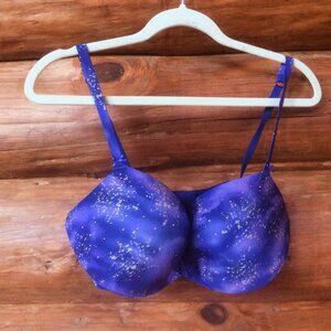 Victoria's Secret Lined Demi Purple/Blue Tie Dye Rhinestone Bra Plus Size 38DD